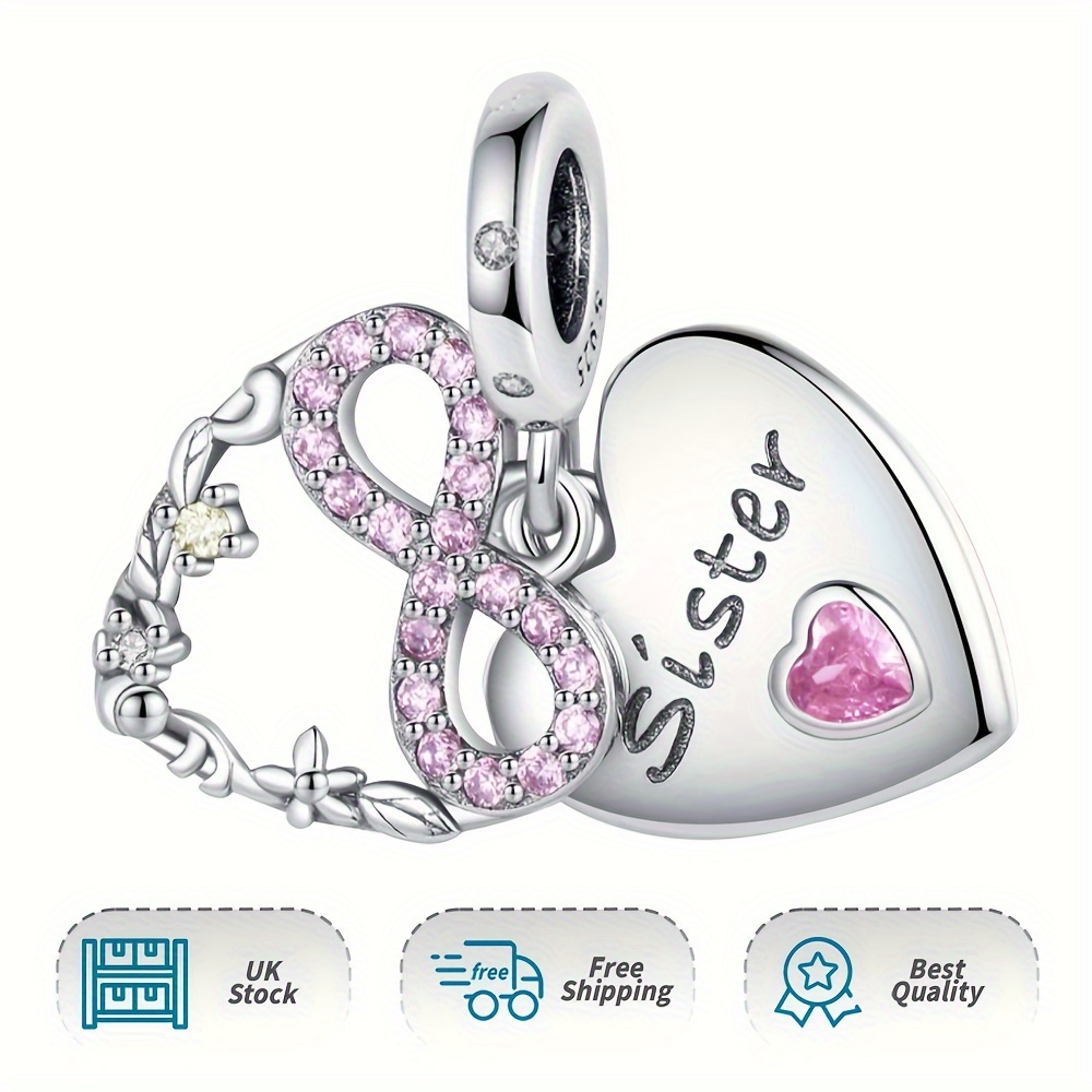 Sister Double Dangle Charm 925 Sterling Silver Pendant for Bracelet & Necklace